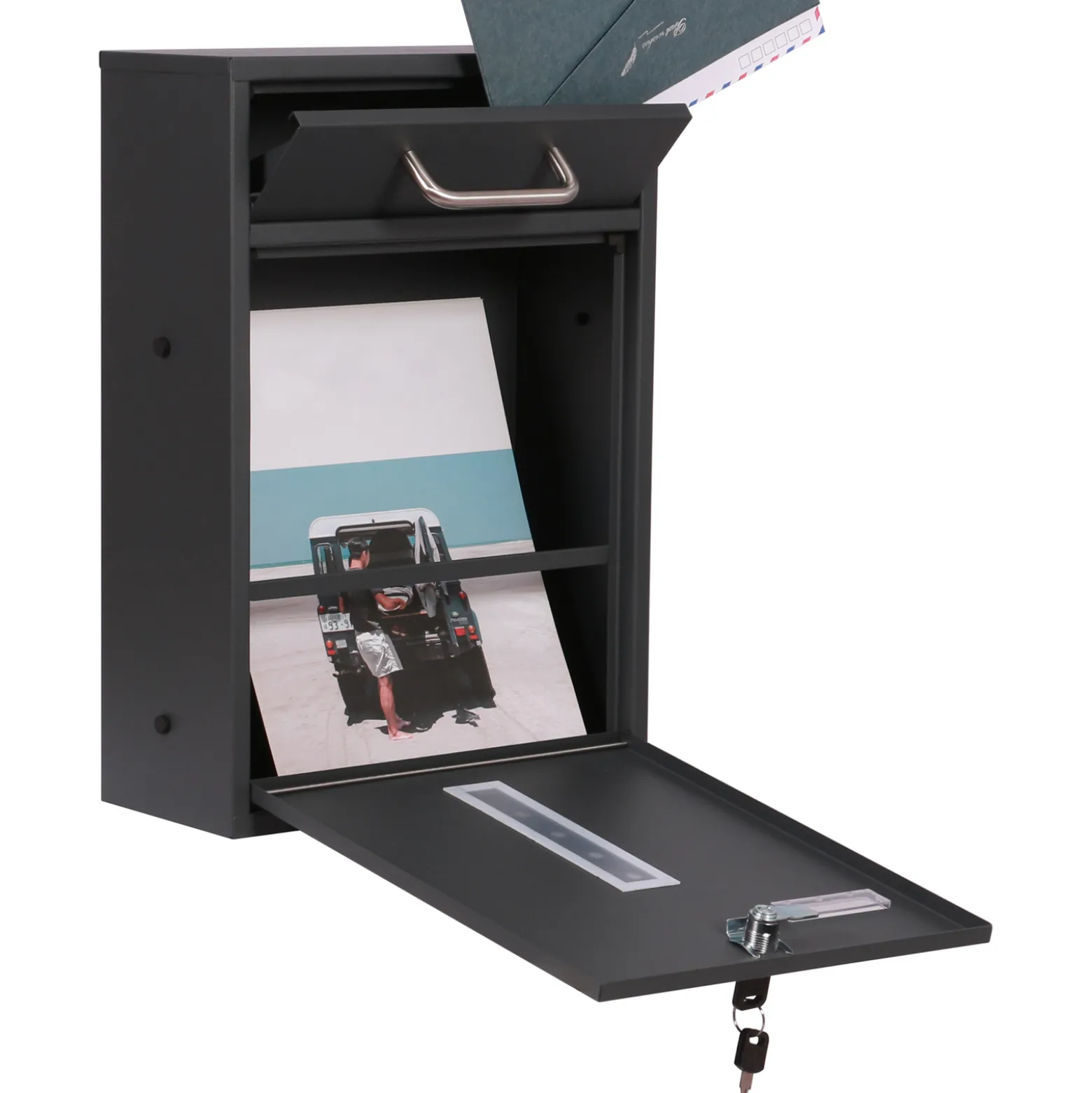 2x2 Briefkasten V51 in Anthrazit Postkasten mit Briefkastenständer und Sichtfenstern Postbox