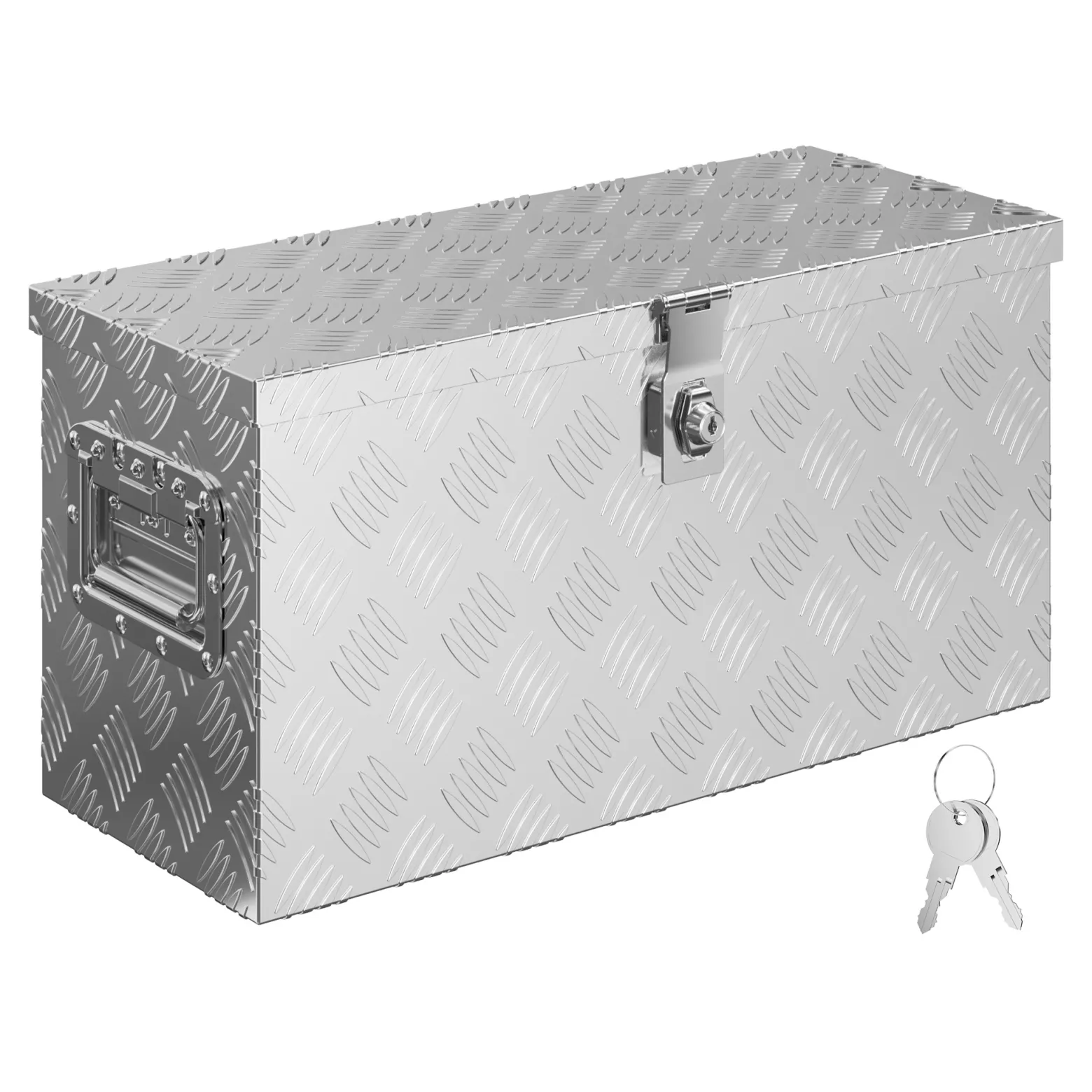XPOtool Alu Kiste 60x25x30 cm mit Deckelüberstand verschließbar aus Aluminium Riffelblech, Truckbox, Werkzeugbox mit 2 Schlüsseln - Deichselbox Werkzeugkiste