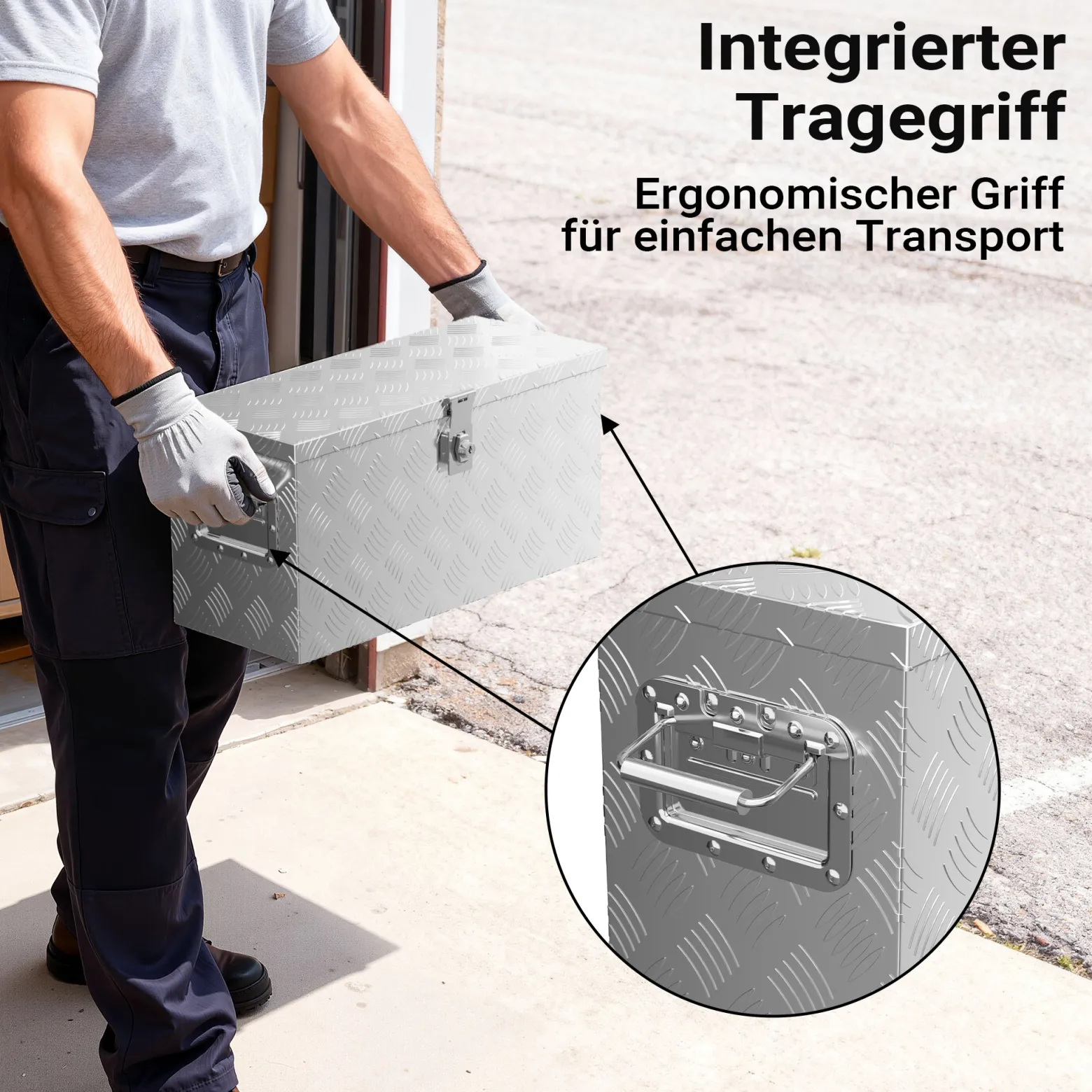 XPOtool Alu Kiste 60x25x30 cm mit Deckelüberstand verschließbar aus Aluminium Riffelblech, Truckbox, Werkzeugbox mit 2 Schlüsseln - Deichselbox Werkzeugkiste