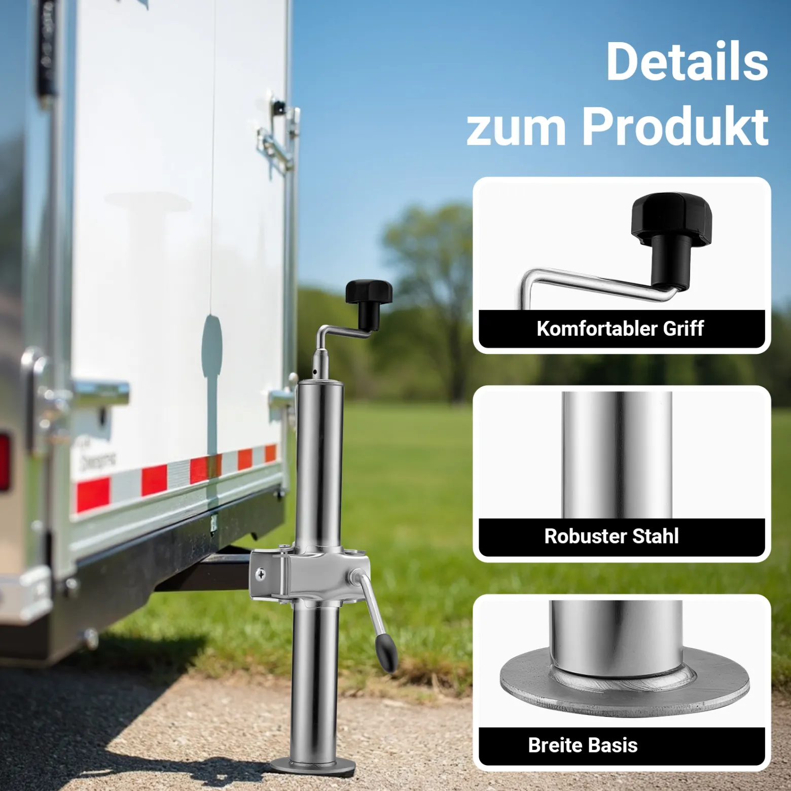 XPOtool Anhängerstütze 2 Stück, höhenverstellbar 510-760 mm, 130 x 90 x 760 mm, Abstellstütze mit 2 Klemmhaltern Ø 48 mm, Anhänger