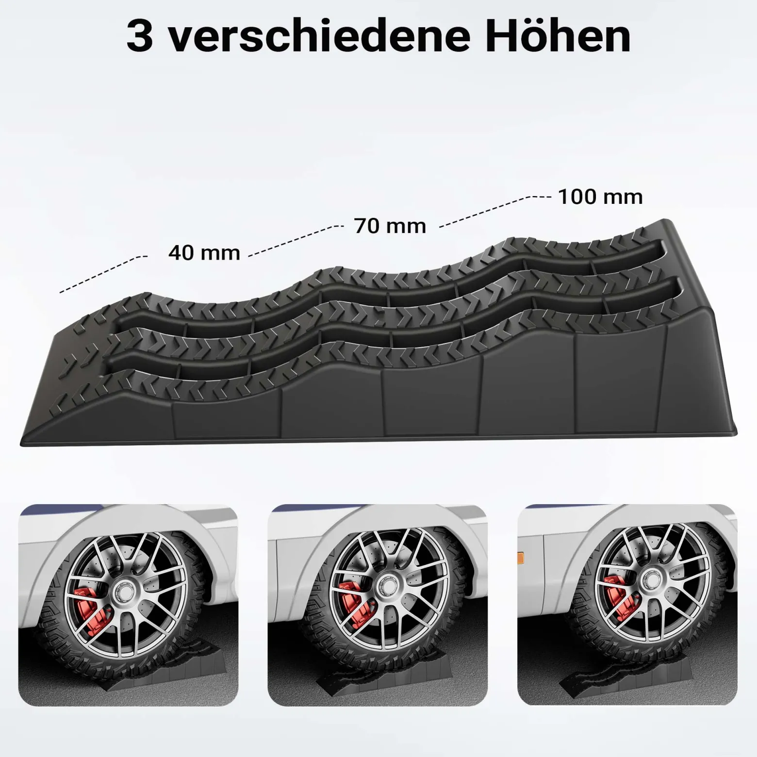 XPOtool Auffahrkeile Wohnmobil 2 Stück 40/70/100 mm 3,5 t Auffahrkeile Set für Wohnwagen mit Tragetasche und Wasserwaage