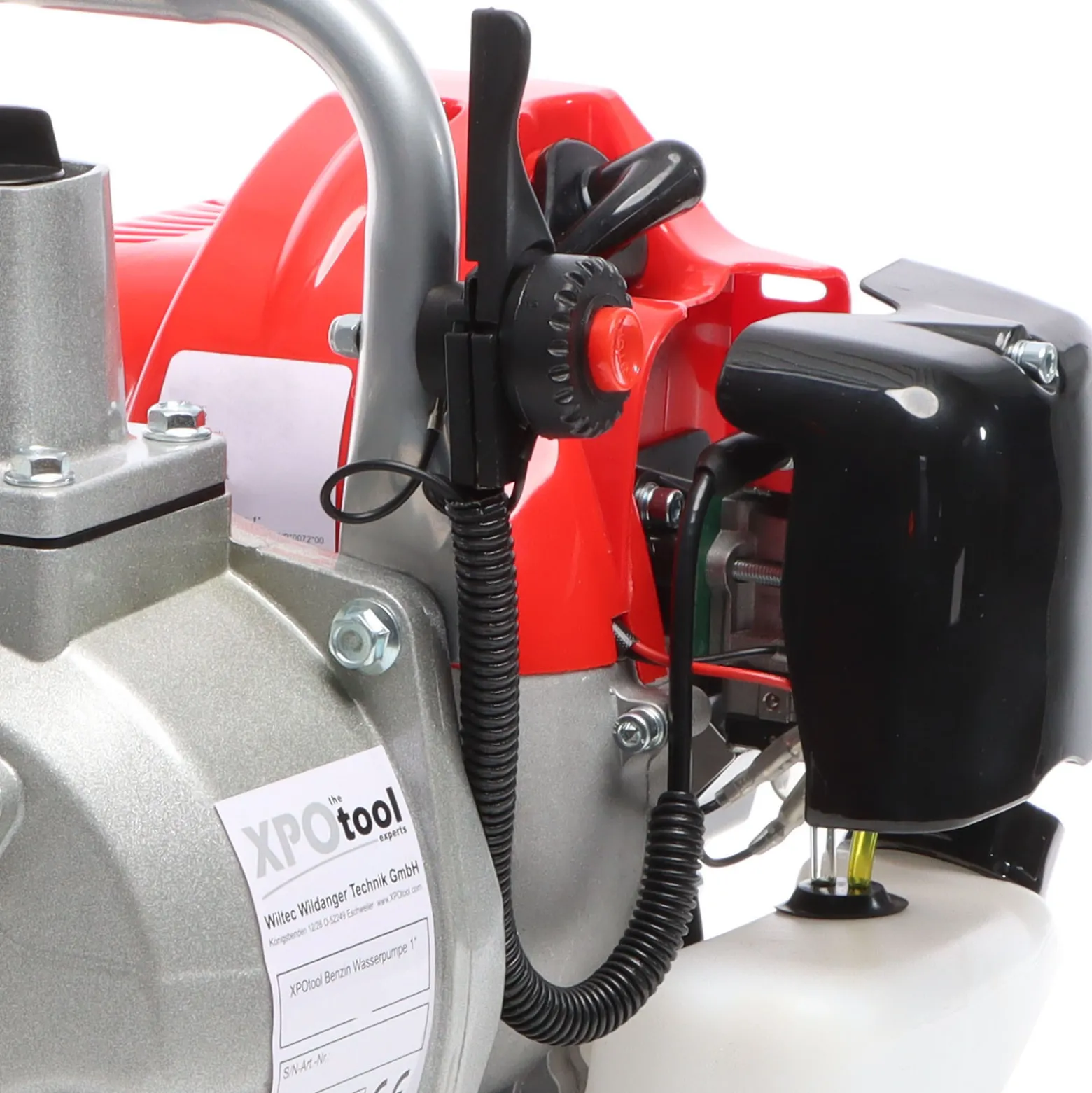 XPOtool Benzin Wasserpumpe 1,47 kW 15.000l/h 35m Förderhöhe, 38 mm Anschluss (1,5"), Gartenpumpe Motorpumpe mit 2-Takt-Motor