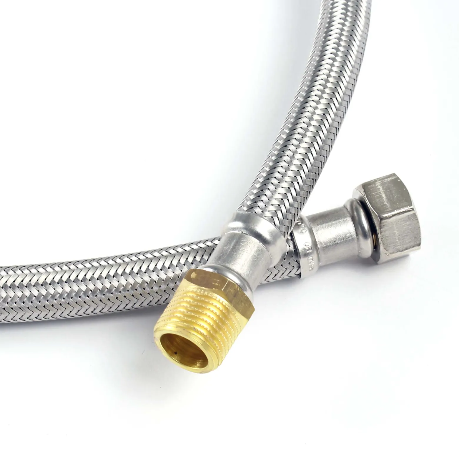XPOtool Flexschlauch 600 mm Länge, Innendurchmesser DN8, 3/4" AG (26,44 mm), 3/8" Überwurfmutter (14,95 mm), Panzerschlauch Edelstahl EPDM