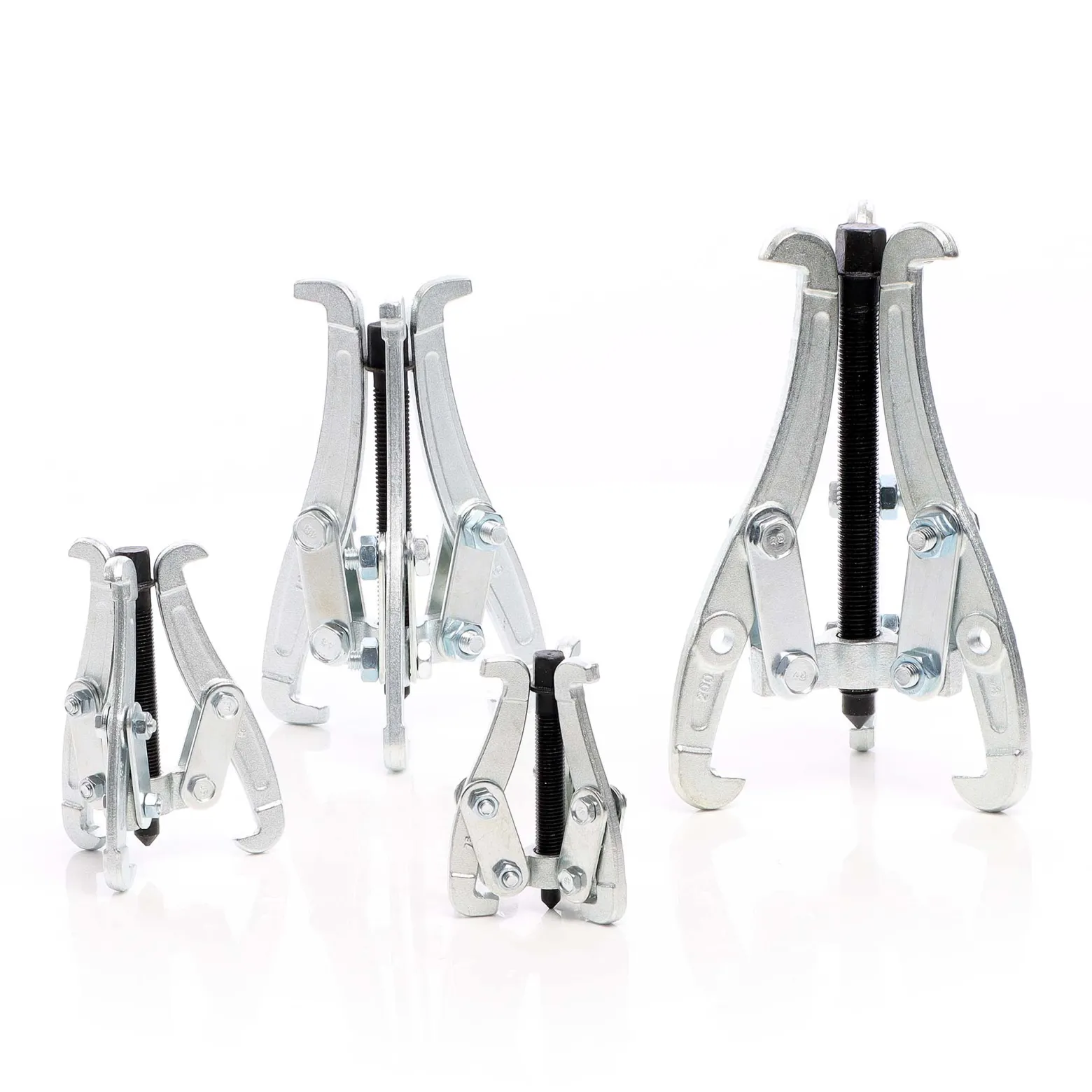 XPOtool Klauenabzieher 75 mm, 100 mm, 150 mm, 200 mm, 4x Profi Abzieher Lagerabzieher Satz als Innen Außen Ausdrücker, für Lager, Zahnrad, Riemenscheibe