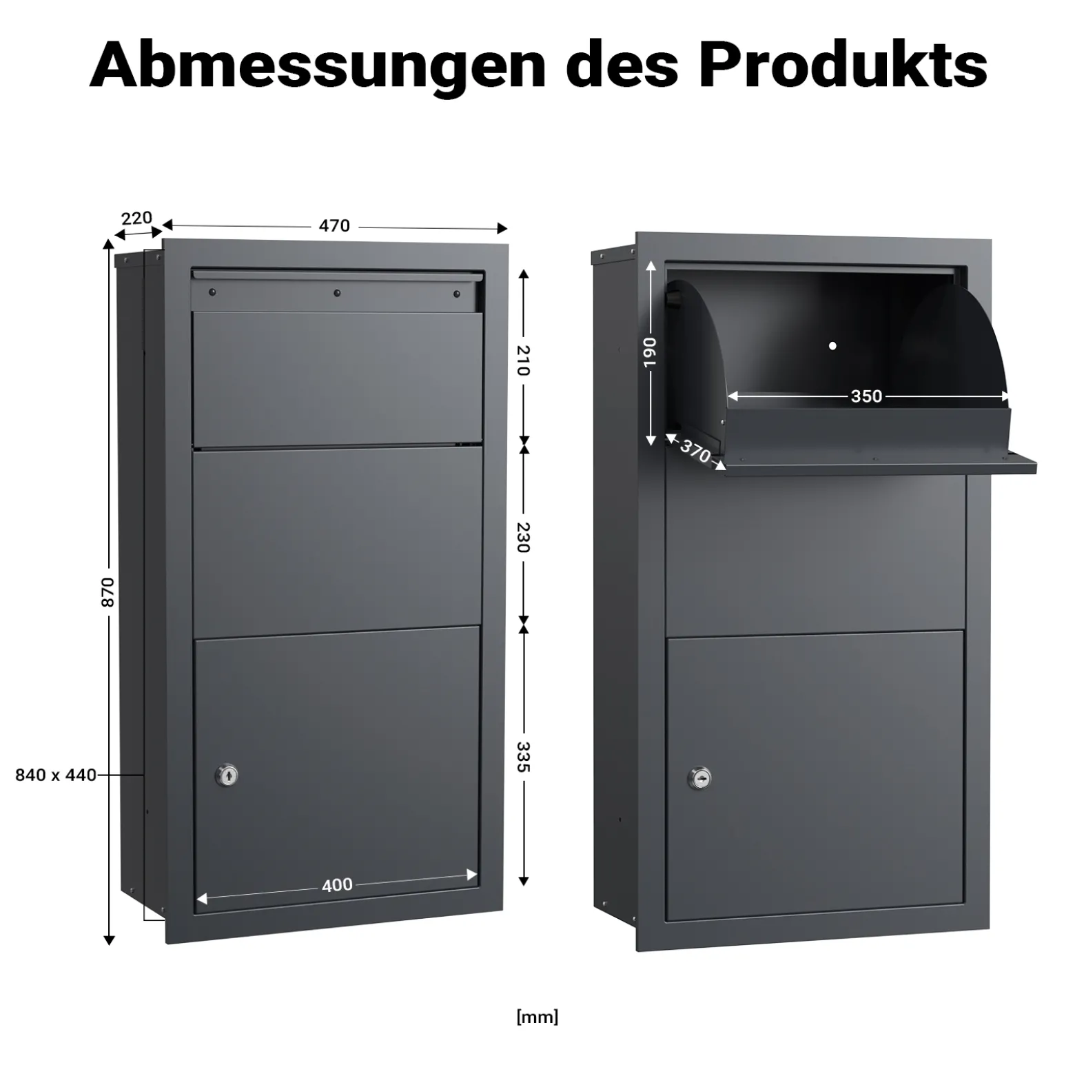 XPOtool Paketkasten Anthrazit 470 x 220 x 870 mm, Paketbox Zuhause, private Paketannahme passend für Pakete und Päckchen, Wandbriefkasten Stahl