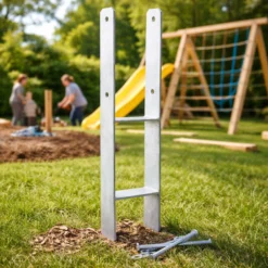 XPOtool Pfostenträger feuerverzinkt 91 x 600mm, H-Anker aus Carbonstahl, Pfostenanker mit Bohrlöchern M10 x 110, Pfostenschuh mit 2 Verstrebungen
