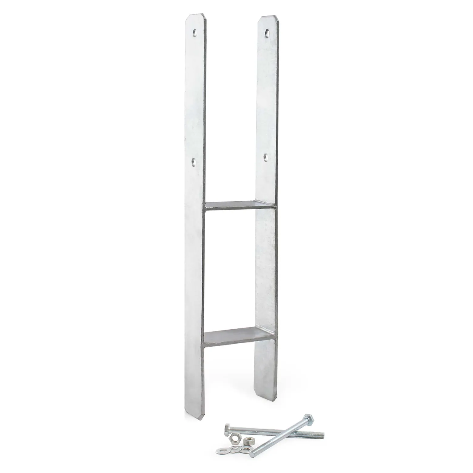 XPOtool Pfostenträger feuerverzinkt 101 x 600mm, H-Anker aus Carbonstahl, Pfostenanker mit Bohrlöchern M10 x 130, Pfostenschuh mit 2 Verstrebungen
