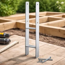 XPOtool Pfostenträger feuerverzinkt 4 Stück 71 x 600mm, H-Anker aus Carbonstahl, Pfostenanker mit Bohrlöchern M10 x 90, Pfostenschuh mit 2 Verstrebungen