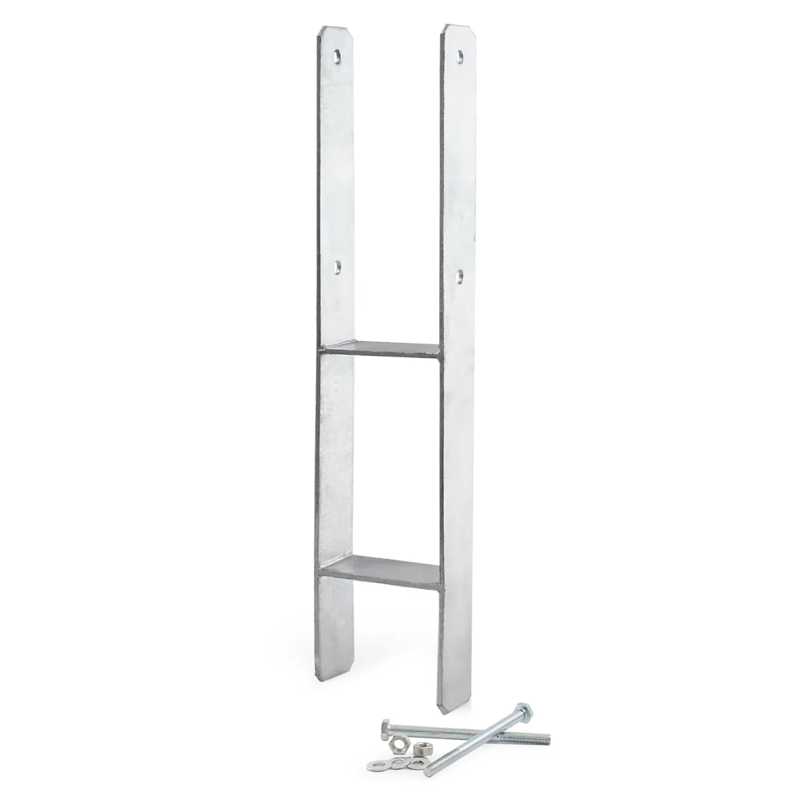 XPOtool Pfostenträger feuerverzinkt 4 Stück 71 x 600mm, H-Anker aus Carbonstahl, Pfostenanker mit Bohrlöchern M10 x 90, Pfostenschuh mit 2 Verstrebungen