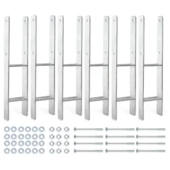 XPOtool Pfostenträger feuerverzinkt 101 x 600mm 6 Stück, H-Anker aus Carbonstahl, Pfostenanker mit Bohrlöchern M10 x 130, Pfostenschuh mit 2 Verstrebungen