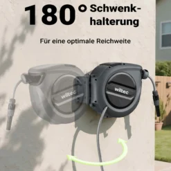 XPOtool Schlauchtrommel, Wand Schlauchbox mit Aufroll-Automatik und 15m Wasserschlauch, Gartenbewässerung