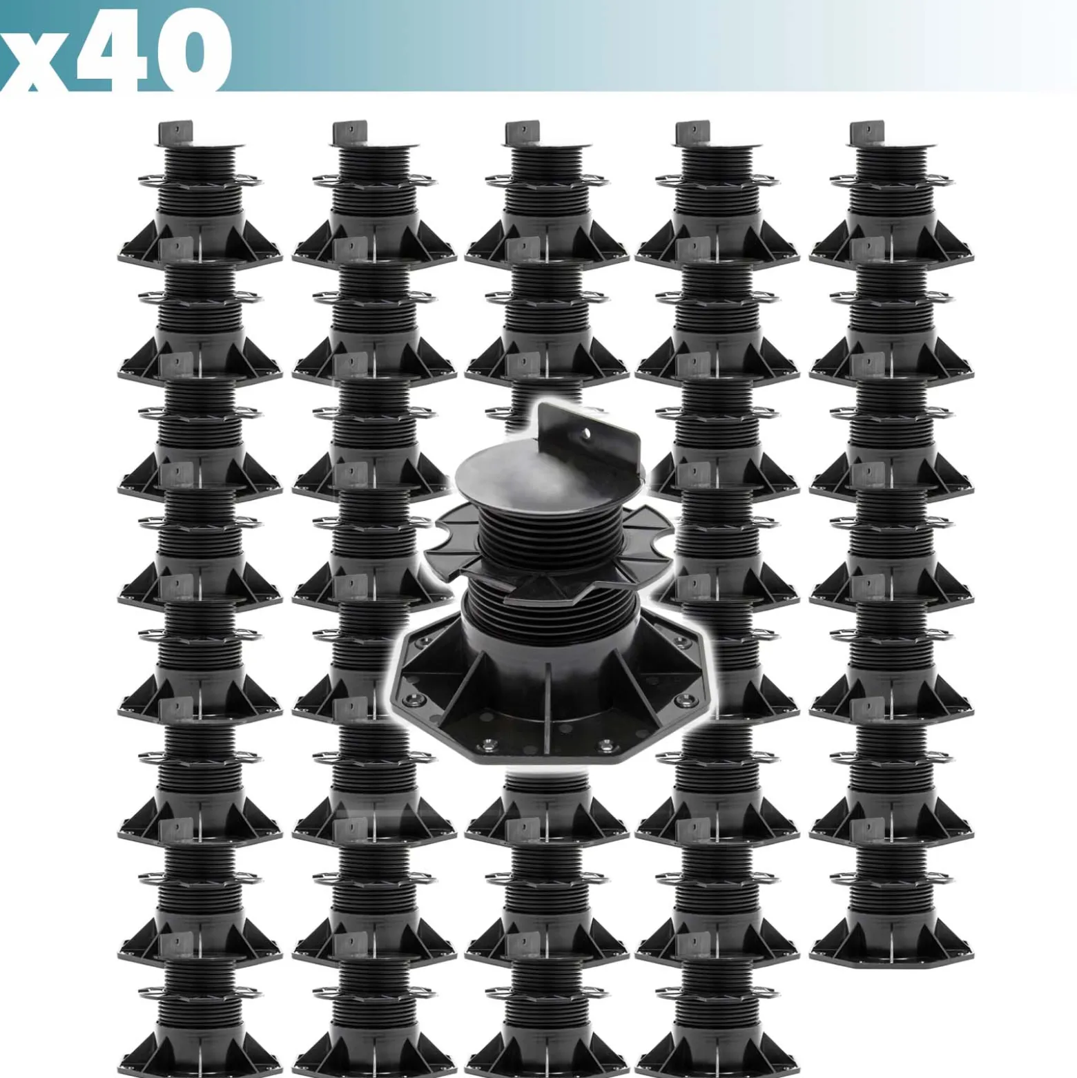 XPOtool Set 40x Stelzlager für Terrassen, 2700kg, 60-138mm, höhenverstellbare Stellfüße für Terrassendielen, Platten und Planken