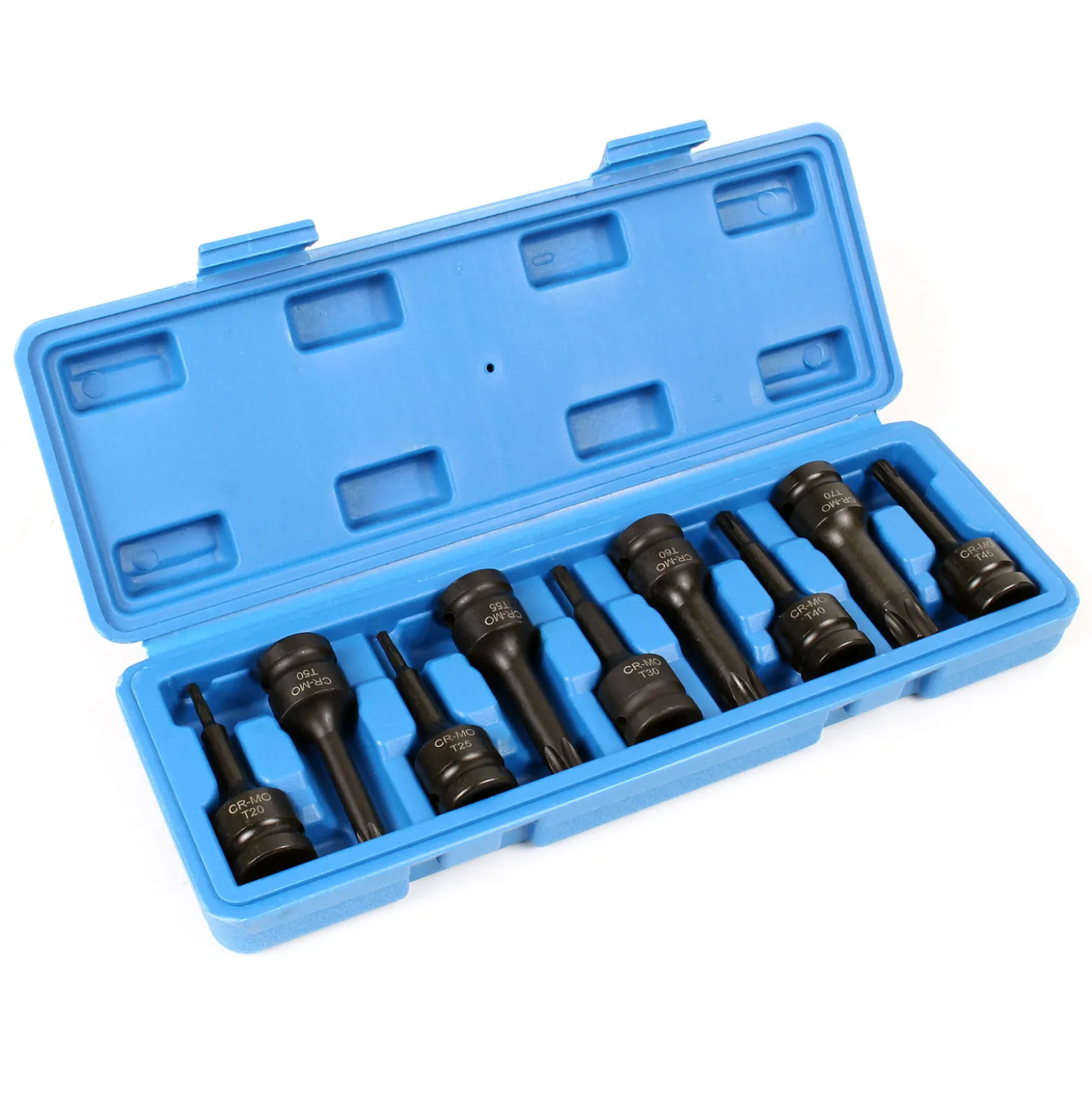 XPOtool 9tlg Schlagschrauber-Nüsse 12,5mm (1/2") Antrieb Vielzahn Innensechsrund T20–T70 75mm lang