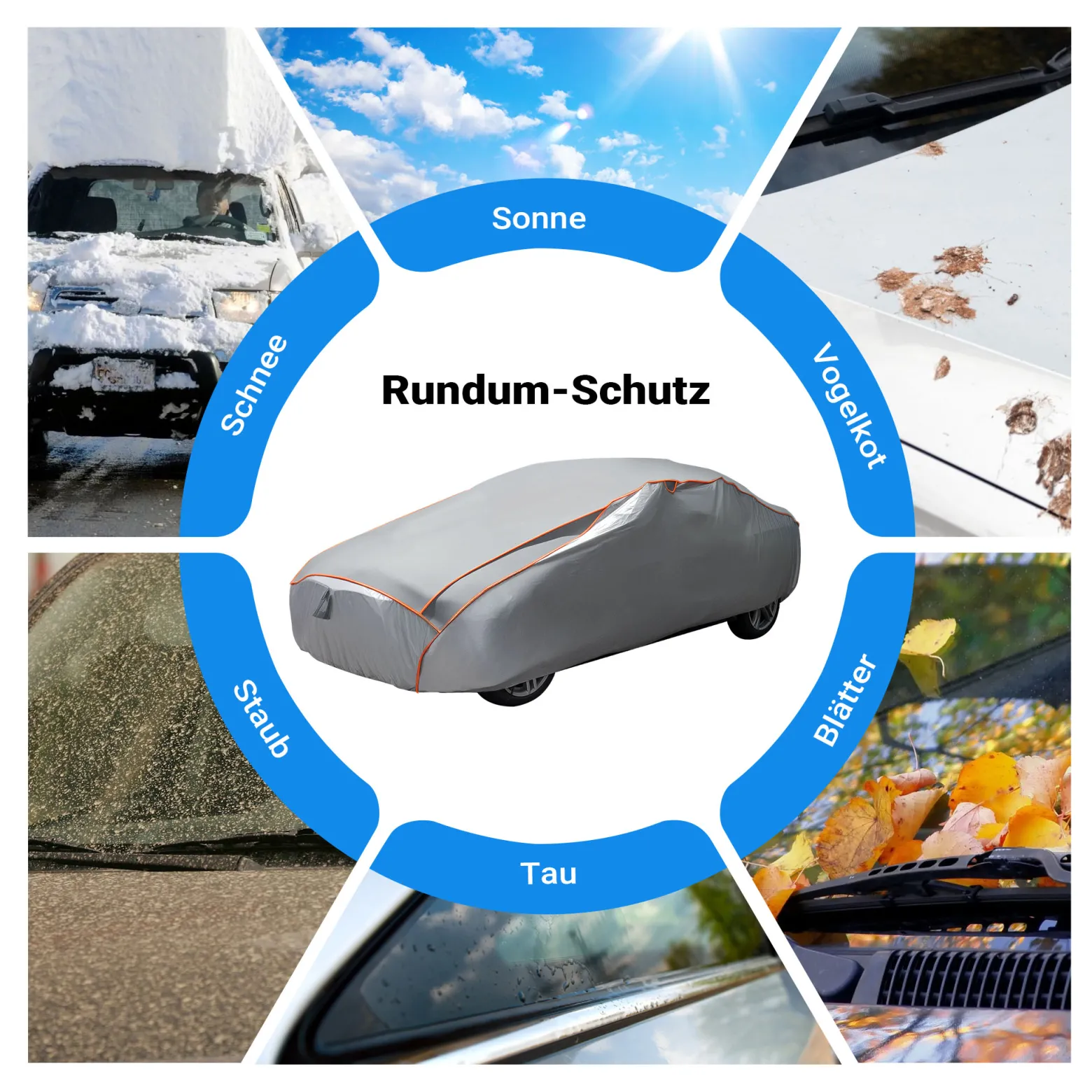 XPOtool Vollgarage für Auto Größe M 431x165x119cm Schutz vor Hagel, wasserdicht, lackschonend, Autoabdeckung mit Luftschlitzen, Reflektoren, Spanngurten