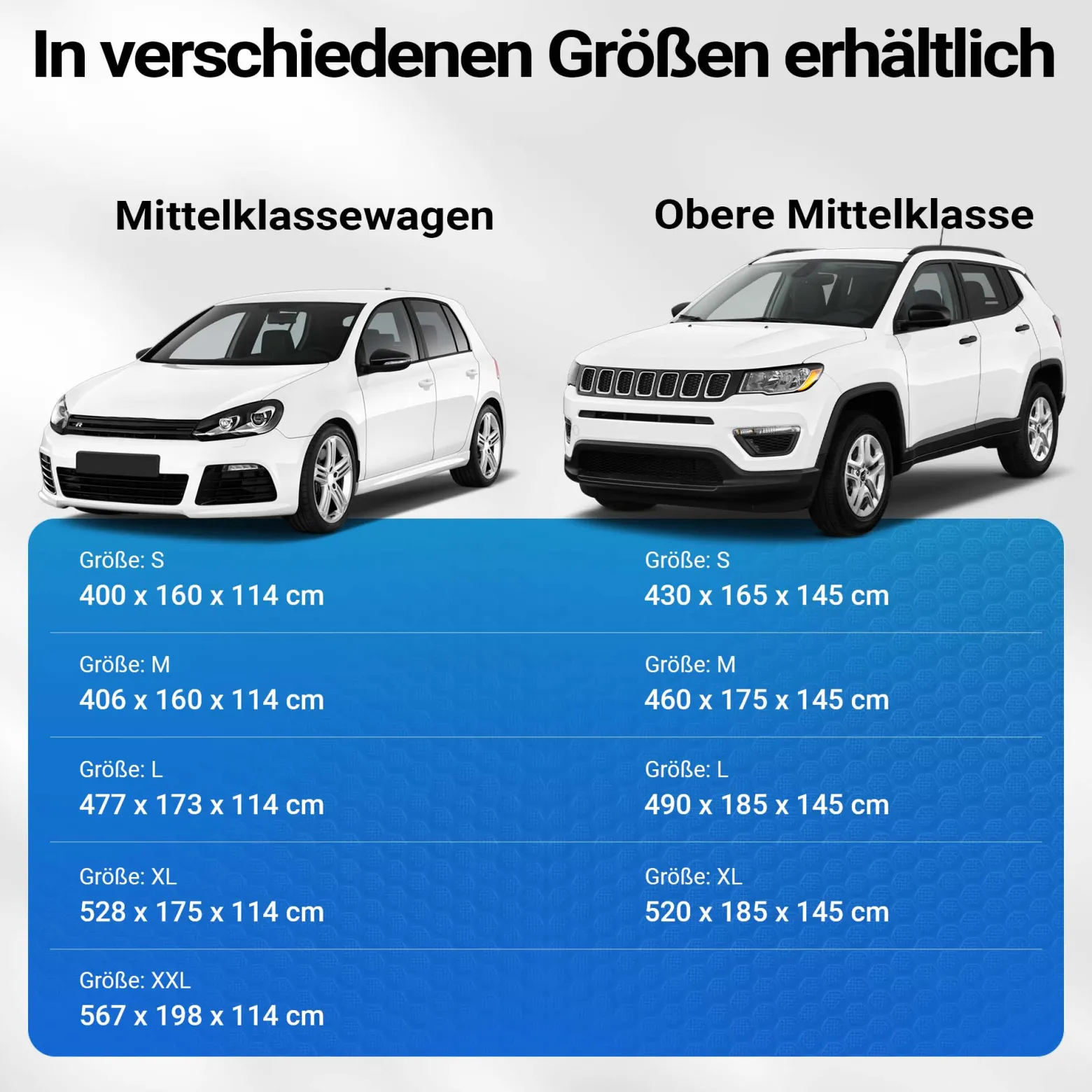 XPOtool Vollgarage für Auto Größe M 431x165x119cm Schutz vor Hagel, wasserdicht, lackschonend, Autoabdeckung mit Luftschlitzen, Reflektoren, Spanngurten