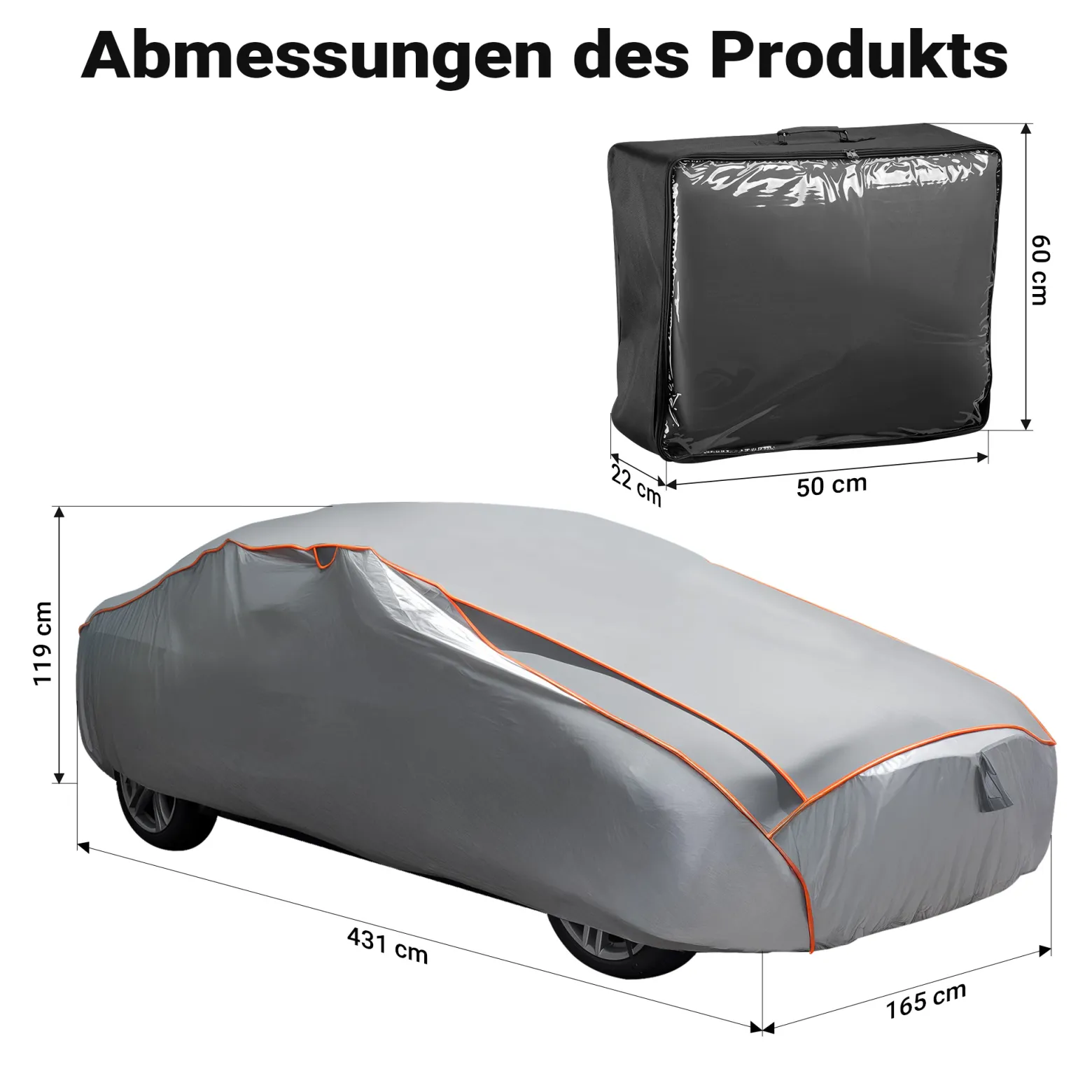 XPOtool Vollgarage für Auto Größe M 431x165x119cm Schutz vor Hagel, wasserdicht, lackschonend, Autoabdeckung mit Luftschlitzen, Reflektoren, Spanngurten