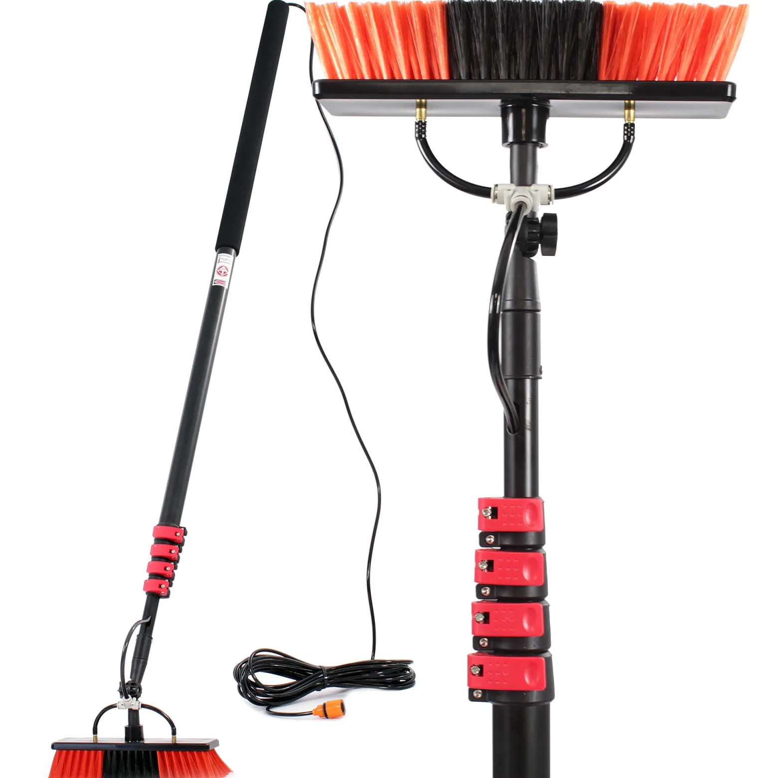 XPOtool Waschbürste Teleskopstiel und Wasserzufuhr Set, 9 m Stiel, 15 m Schlauch, Waschbesen u.a. für Fenster und Solarpaneele