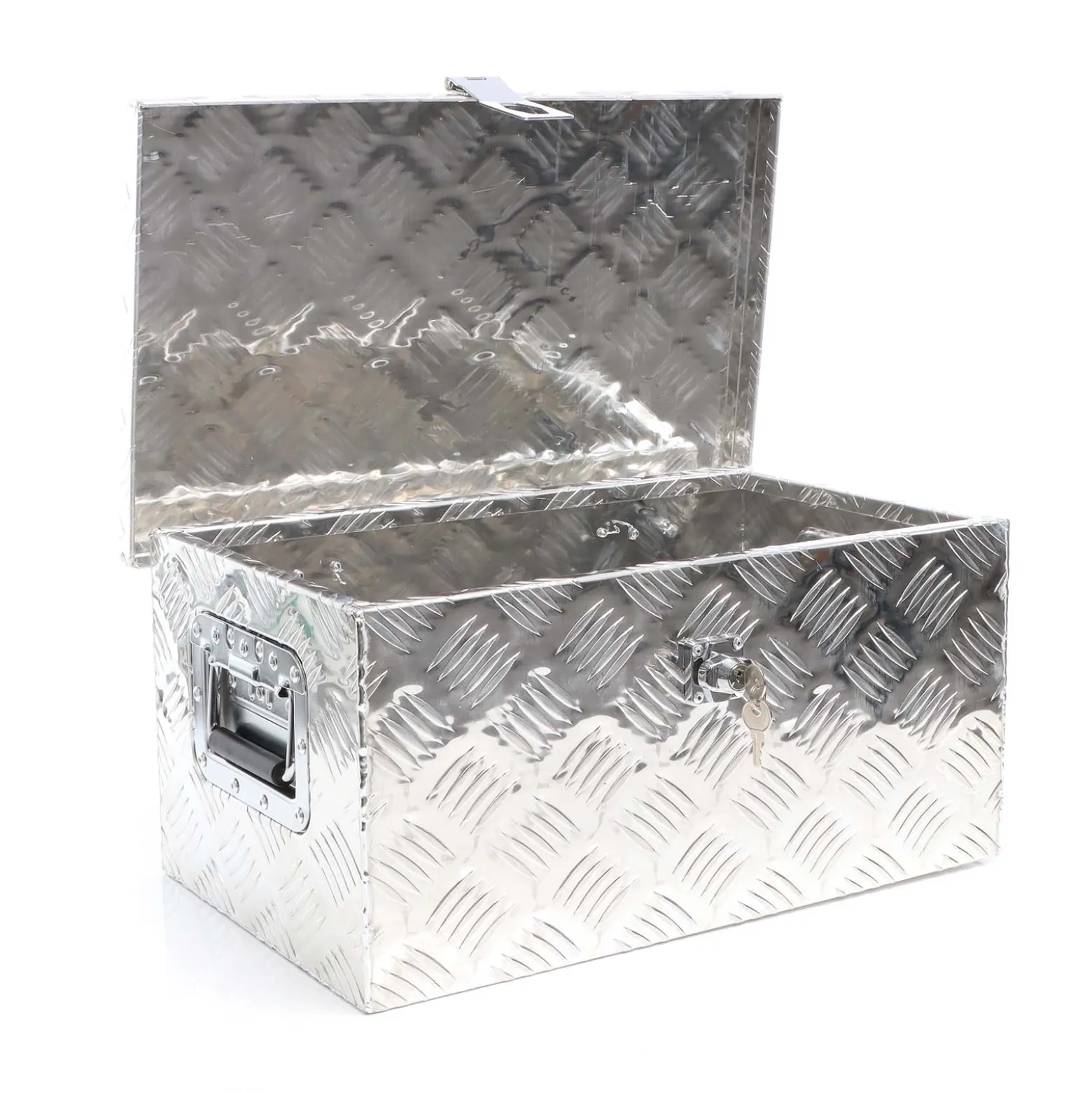 XPOtool Werkzeugbox Alu 50,8 x 30,5 x 24 cm, Silberfarbene Transportbox, Werkzeugkiste inkl. Schlüssel, Alubox mit Handgriffen, großzügige Deichselbox