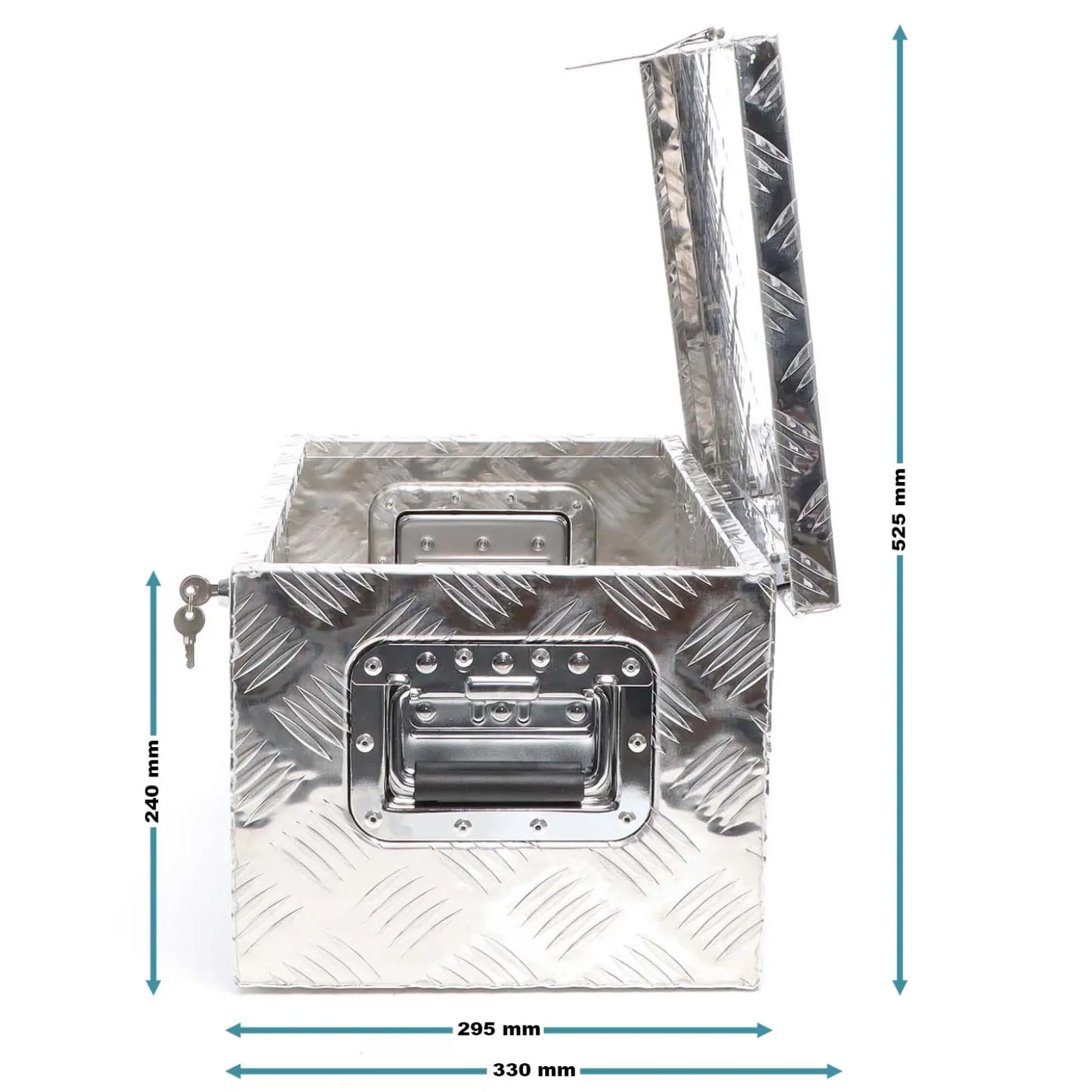 XPOtool Werkzeugbox Alu 50,8 x 30,5 x 24 cm, Silberfarbene Transportbox, Werkzeugkiste inkl. Schlüssel, Alubox mit Handgriffen, großzügige Deichselbox