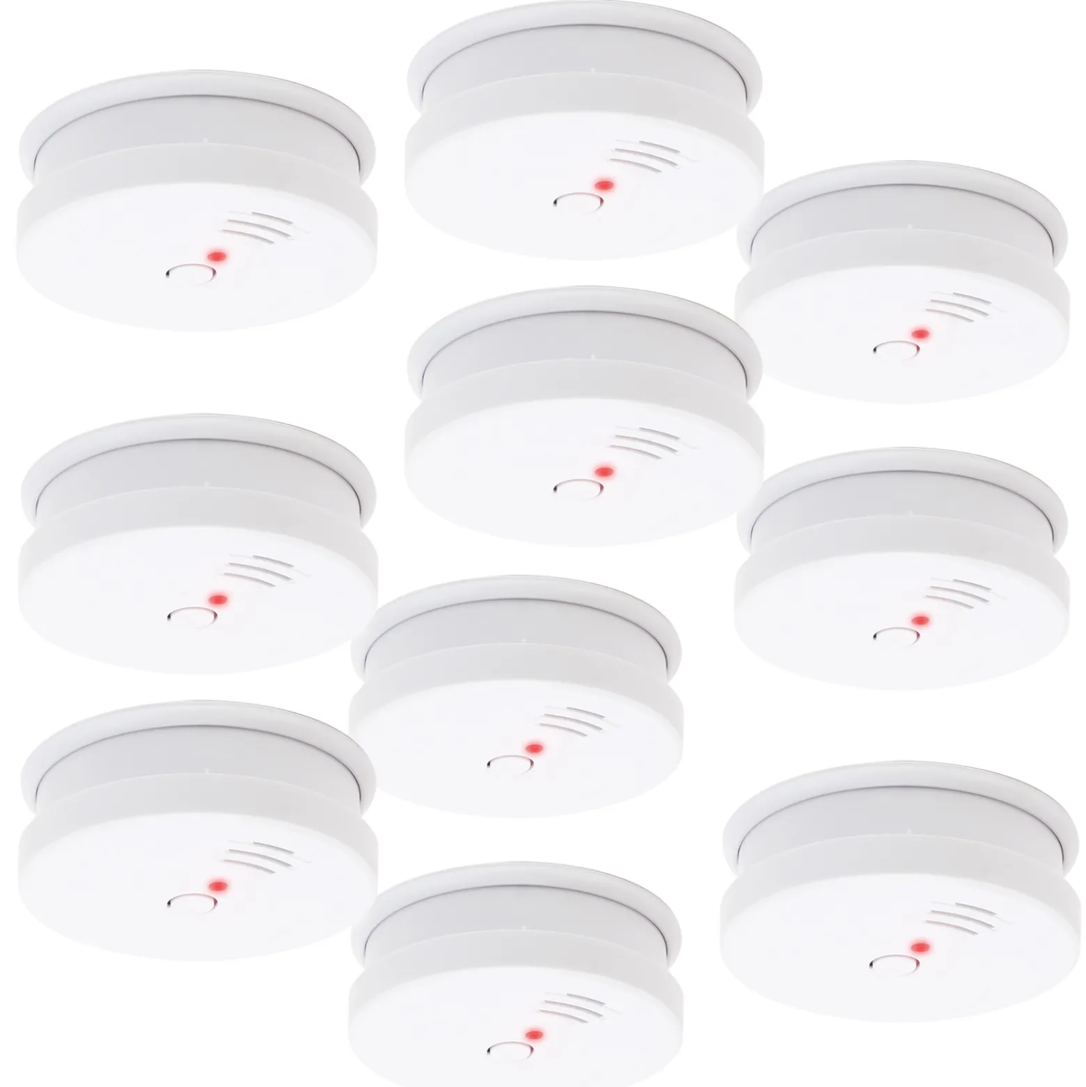 10x Rauchmelder mit 9V Batterie, Lange Lebensdauer, Lautstärke Alarm 85dB, Brandmelder kabellos, DIN EN 14604