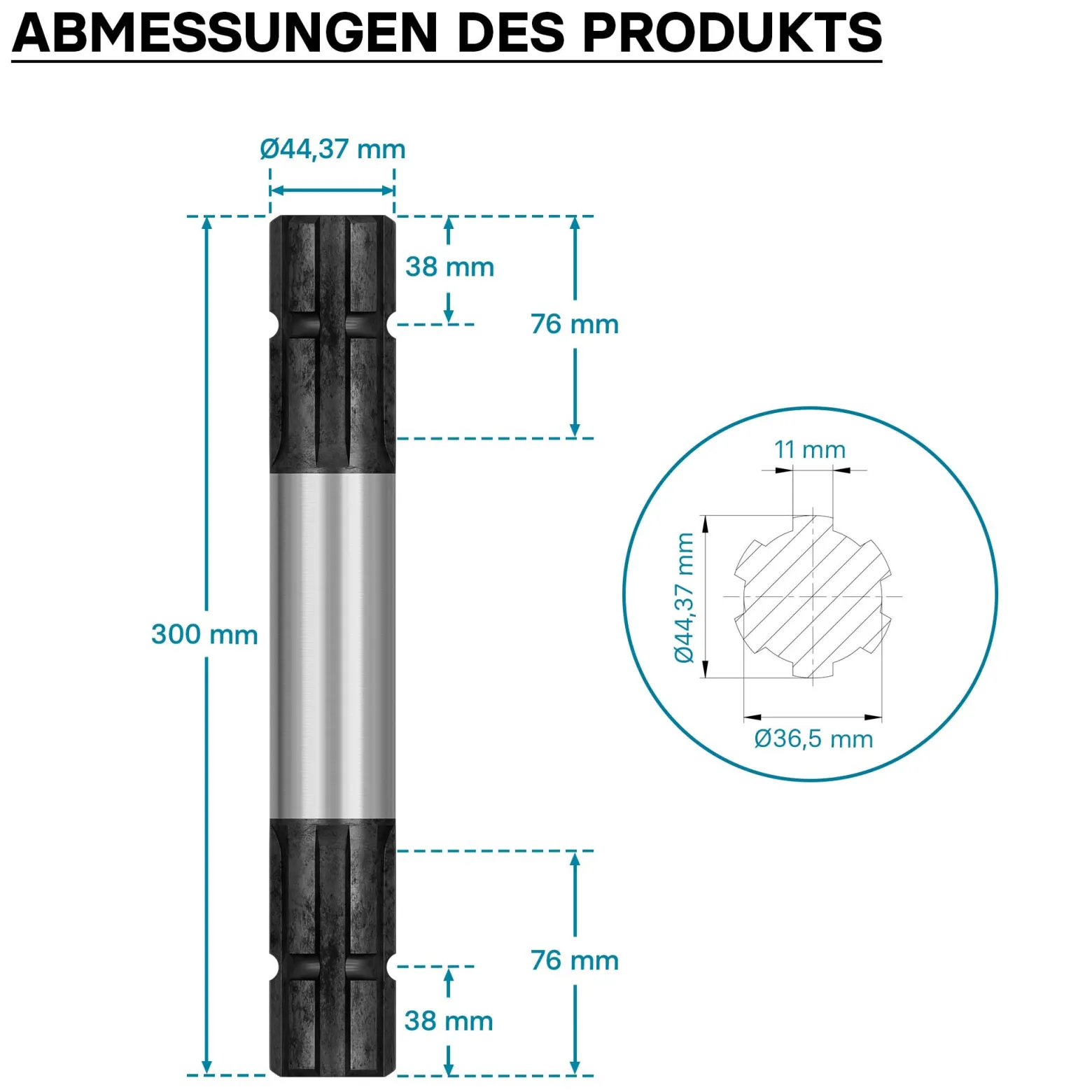 Zapfwellen Keilwelle C2 300 mm Vielkeilwelle für PTO-Shaft mit 1 3/4" Z6 6 Zähne Traktor Anbaugerät
