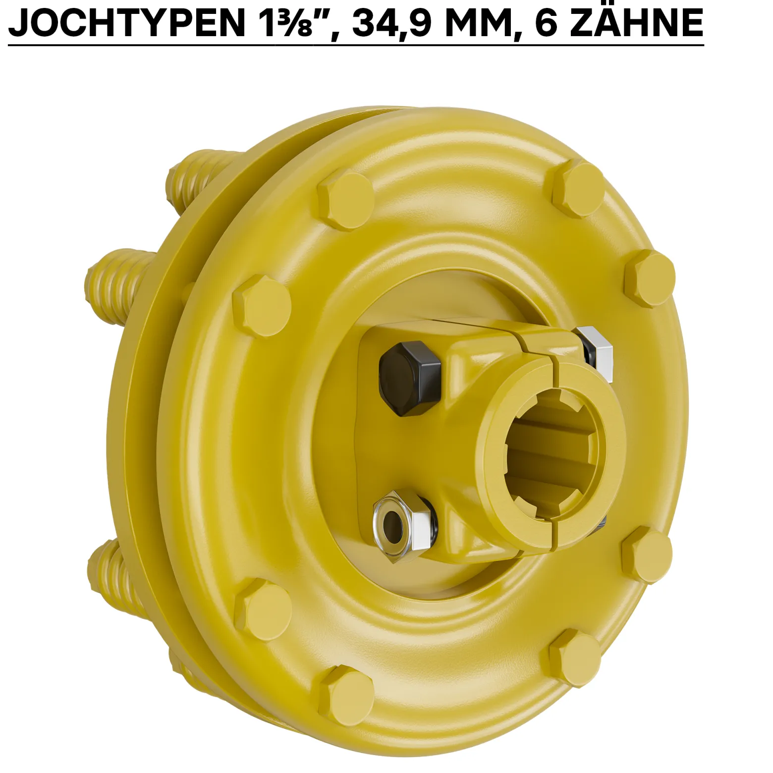 Zapfwellen Kupplung für 6 Zahn Keilwelle 1 3/8" AG und IG, PTO-Shaft mit max. 1200Nm, gelb