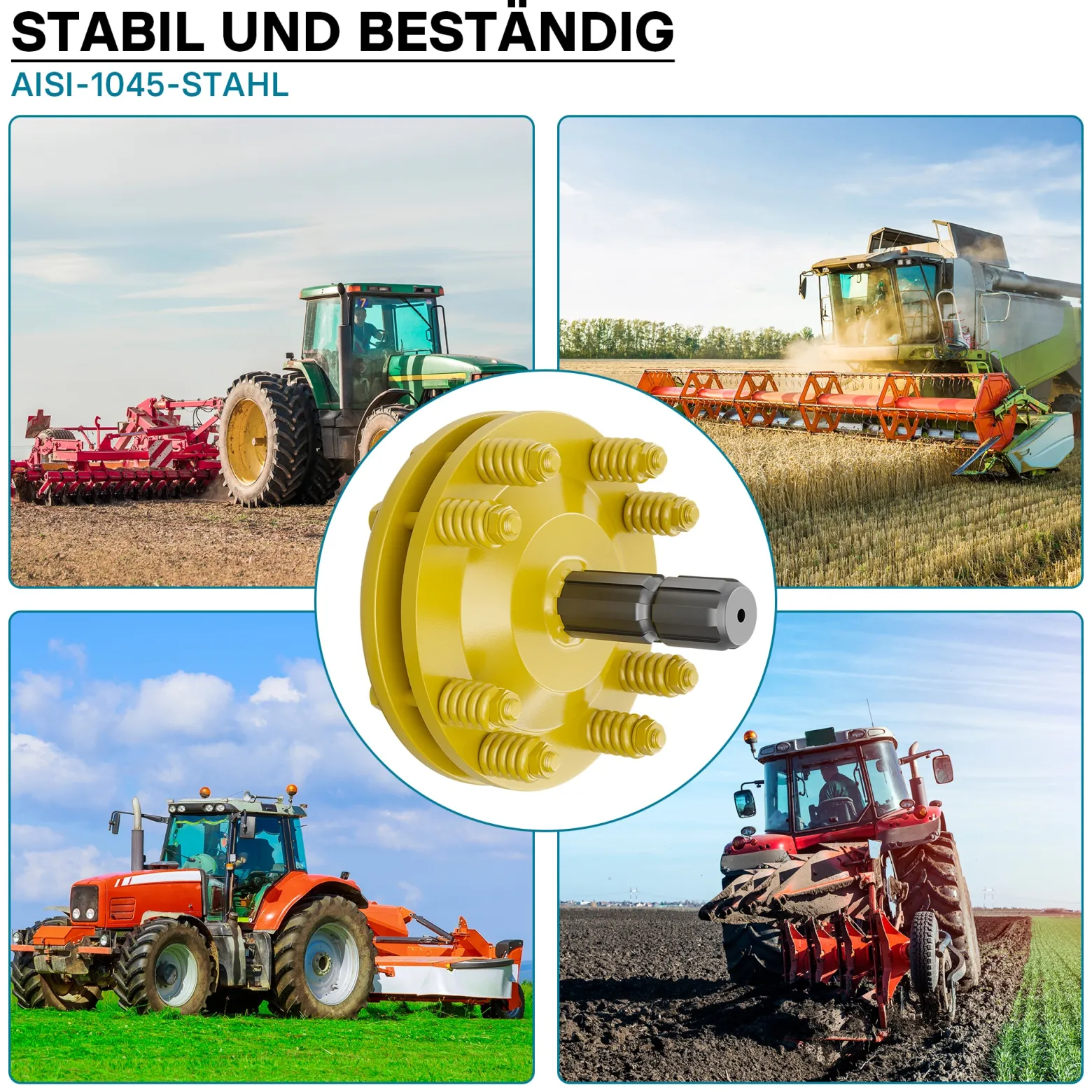 Zapfwellen Kupplung für 6 Zahn Keilwelle 1 3/8" AG und IG, PTO-Shaft mit max. 1200Nm, gelb