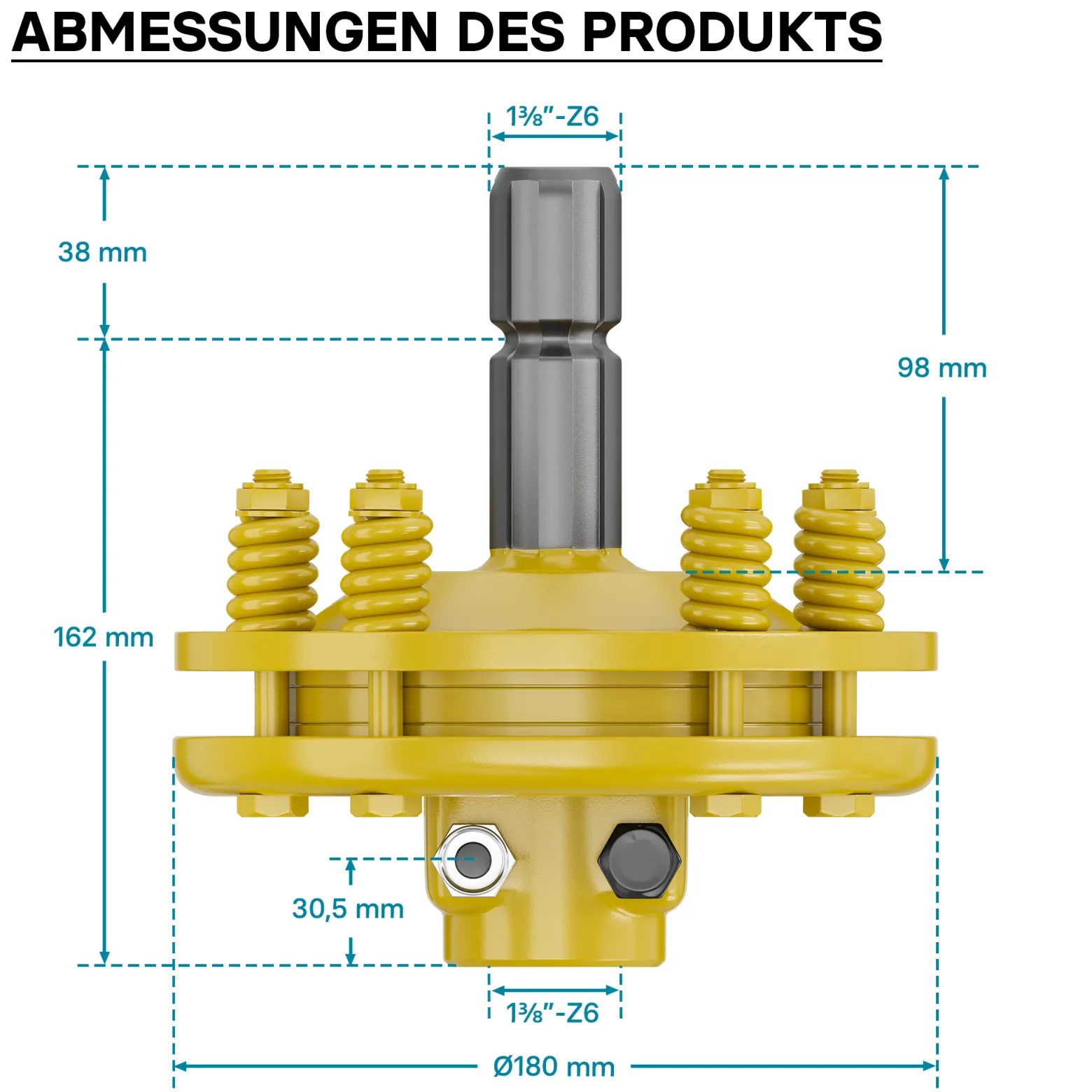 Zapfwellen Kupplung für 6 Zahn Keilwelle 1 3/8" AG und IG, PTO-Shaft mit max. 1200Nm, gelb