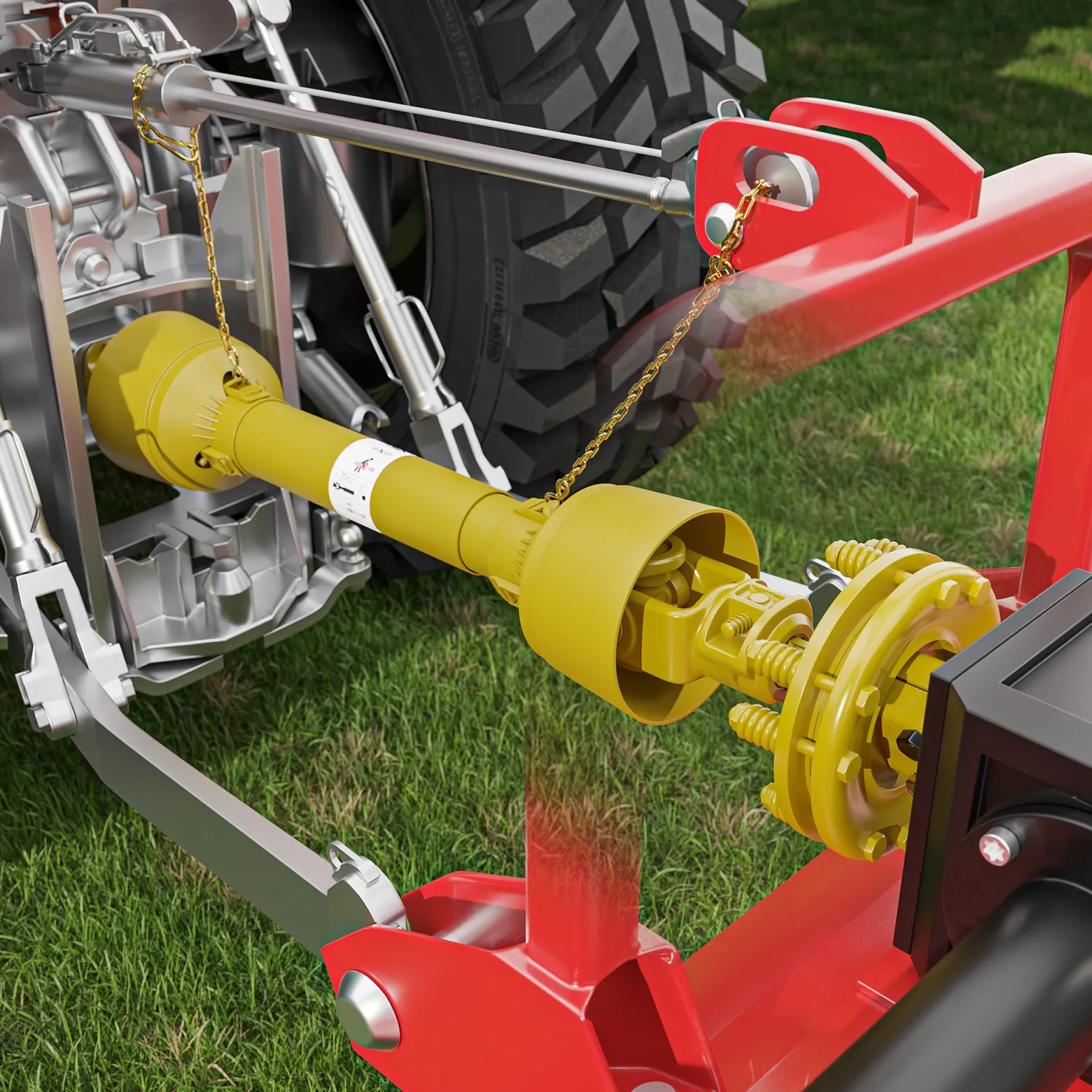 Zapfwellen Kupplung für 6 Zahn Keilwelle 1 3/8" AG und IG, PTO-Shaft mit max. 1200Nm, gelb
