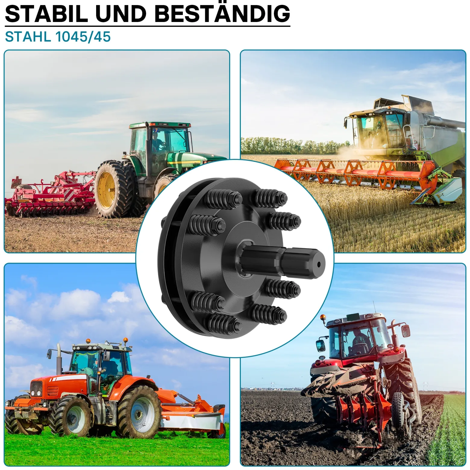 Zapfwellen Kupplung für 6 Zahn Keilwelle 1 3/8" AG und IG, PTO-Shaft mit max. 1200Nm, schwarz