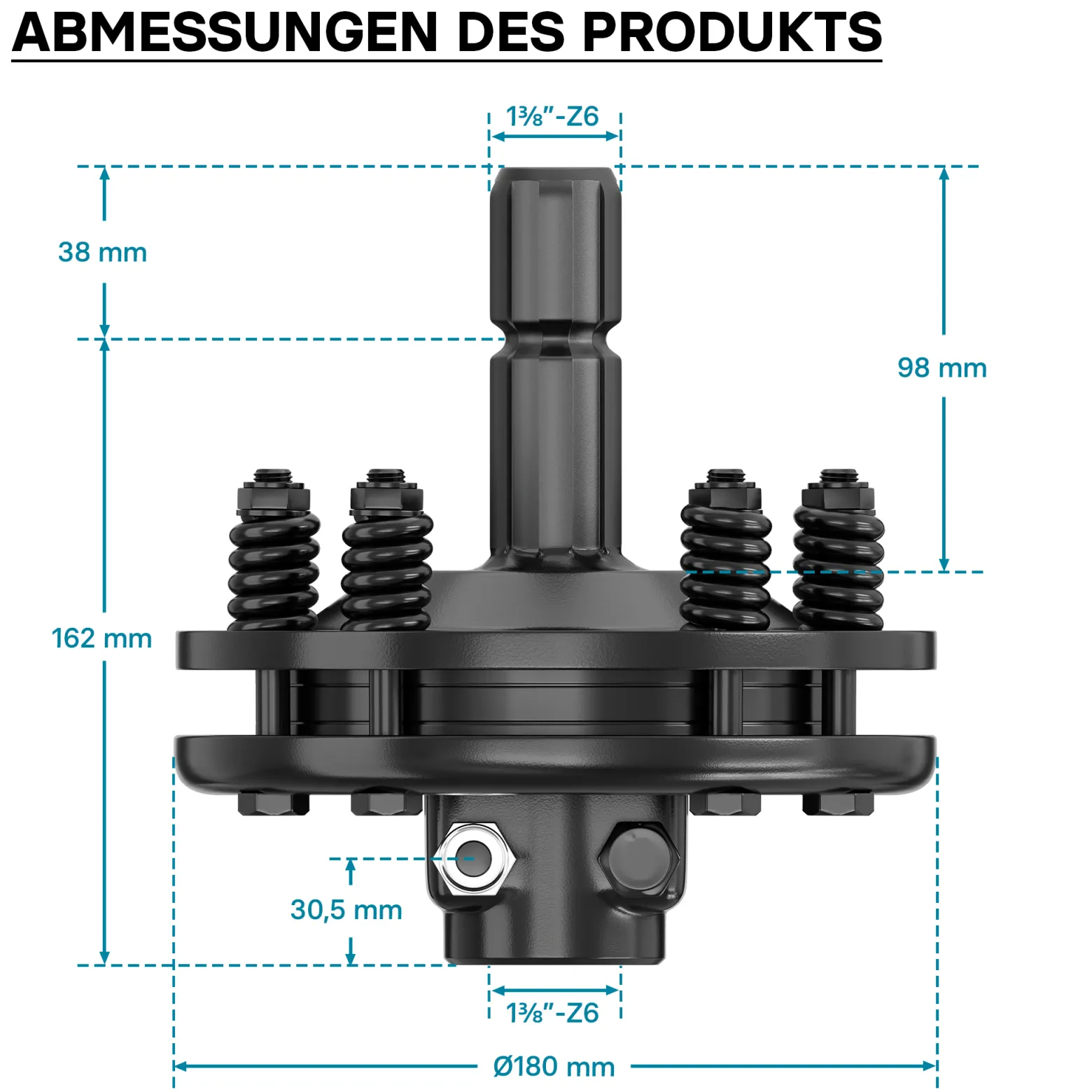Zapfwellen Kupplung für 6 Zahn Keilwelle 1 3/8" AG und IG, PTO-Shaft mit max. 1200Nm, schwarz
