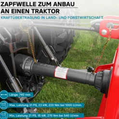 Zapfwelle T2 Gelenkwelle 740mm 270Nm 540U/min, PTO-Shaft, 23kW (31PS), 2x 1 3/8